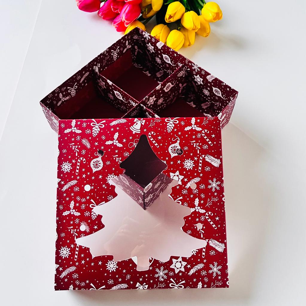21x21x8 Pencereli Karton Kutu-Çam 4 Bölmeli — galeri görseli